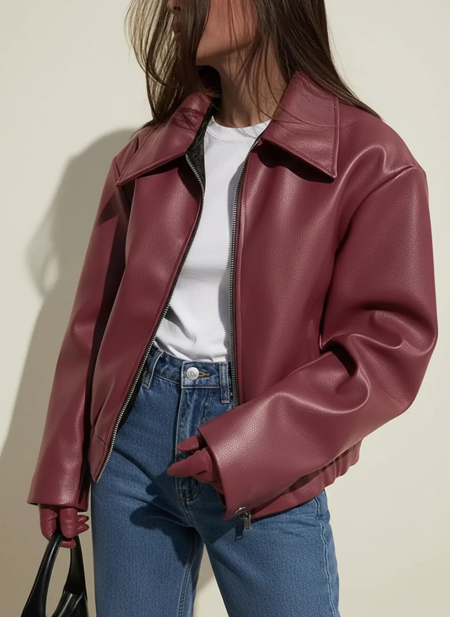 Luvrefashion | Cropped Jacket with Collar for in Burgundy - image 8