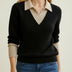 Jersey de cuello pico con cuello para mujer - Negro