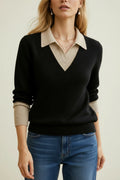 Jersey de cuello pico con cuello para mujer