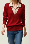Jersey de cuello pico con cuello para mujer