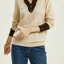 Jersey de cuello pico con cuello para mujer - Beis