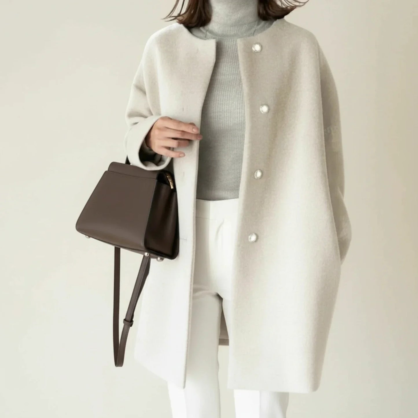 Luvrefashion | Sleek Collarless Winter Coat in Black - back view