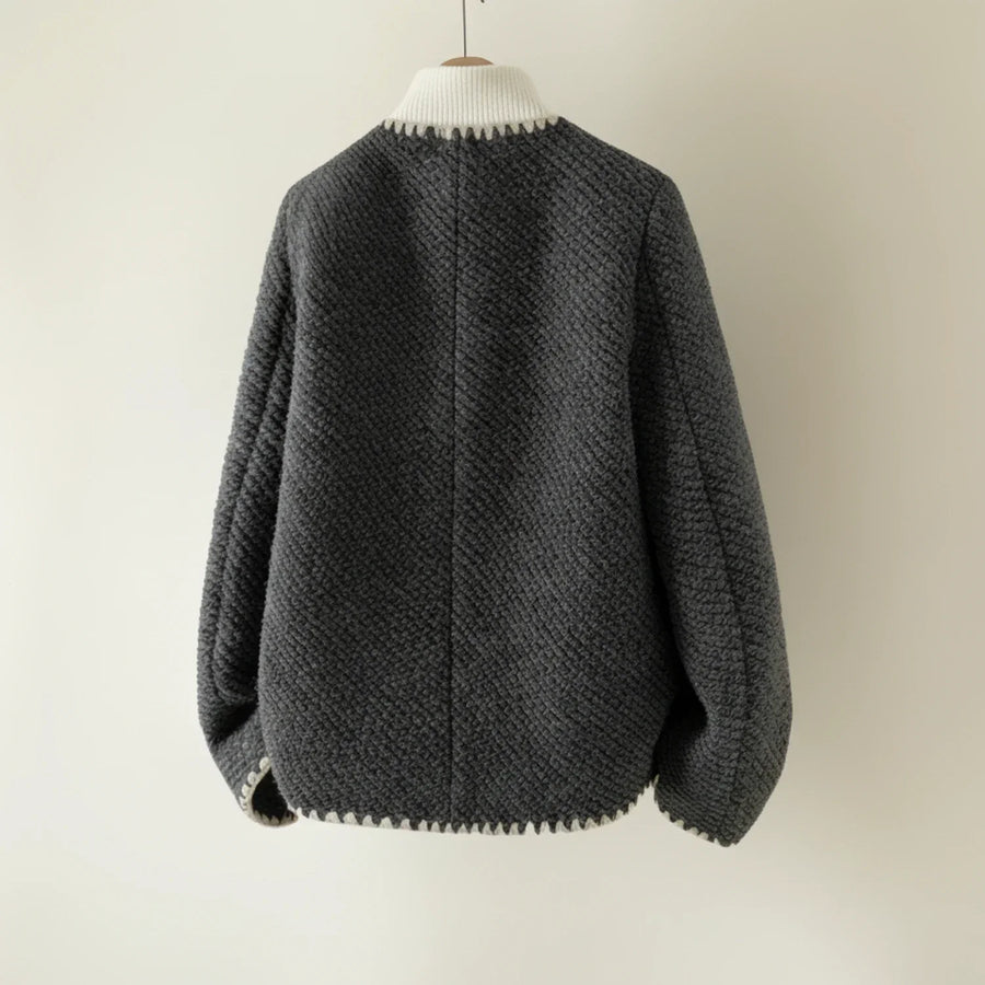 Luvrefashion | Collarless Knit Cardigan Jacket for in Dark Gray - side view