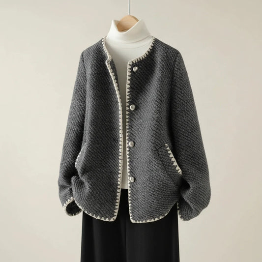 Luvrefashion | Collarless Knit Cardigan Jacket for in Dark Gray - front view