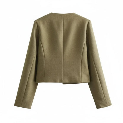 Luvrefashion | Cropped Collarless Blazer for in Khaki - side view