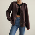 Chaqueta de tweed sin cuello para mujer
