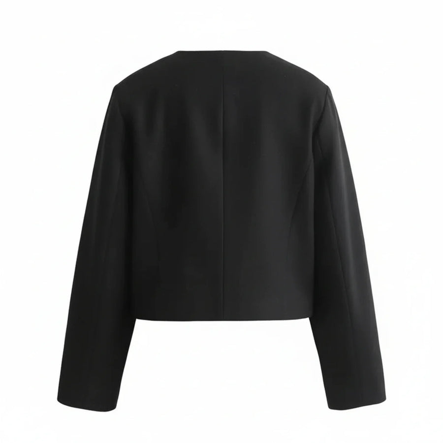 Luvrefashion | Cropped Collarless Blazer for in Khaki - styled look