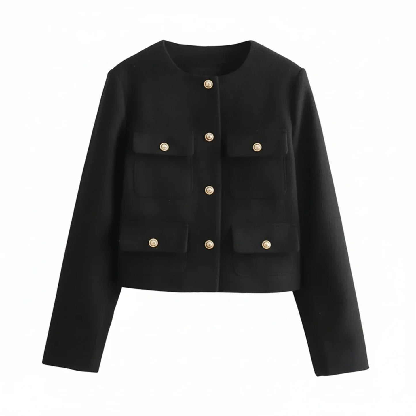 Luvrefashion | Cropped Collarless Blazer for in Khaki - detail view