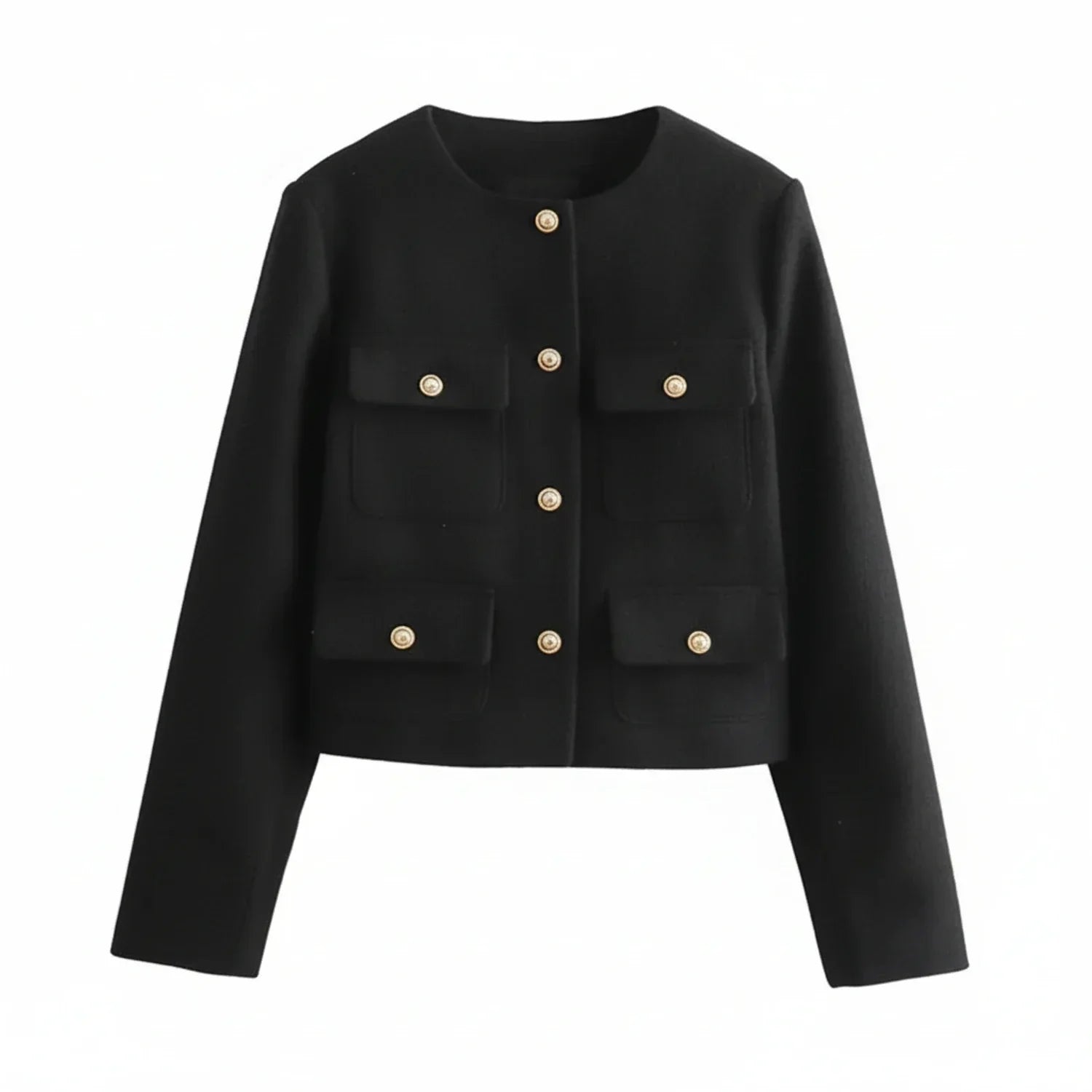 Luvrefashion | Cropped Collarless Blazer for in Khaki - detail view