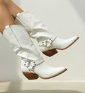 Botas Cowboy Blancas con Tiras y Hebillas para Mujer