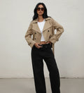 Chaqueta cruzada de trench corta para mujer