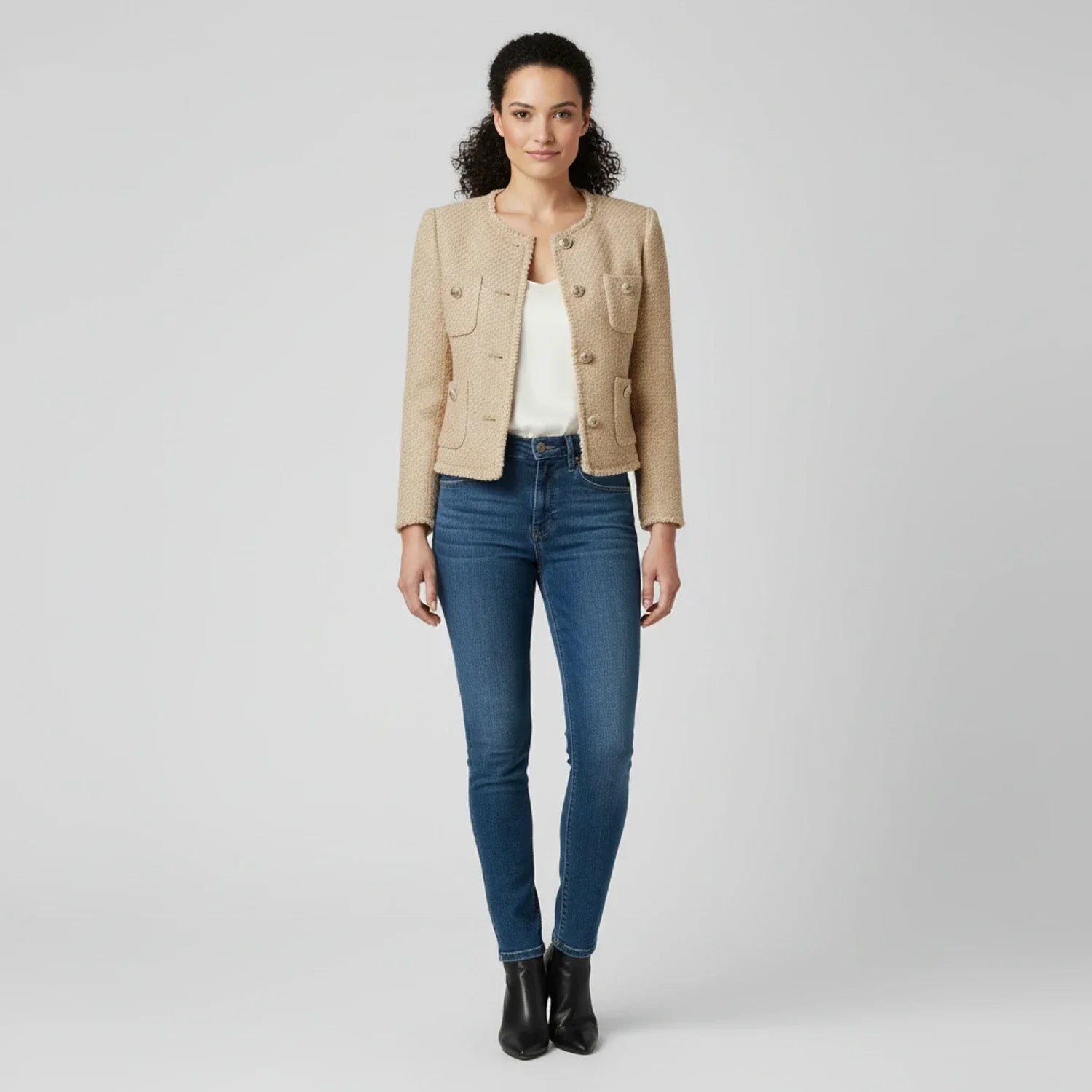 Luvrefashion | Cropped Tweed Jacket for in Beige - side view