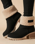 Botines de tacón de bloque con puño de sherpa para mujer