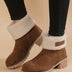 Botines de tacón de bloque con puño de sherpa para mujer - Marrón