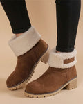 Botines de tacón de bloque con puño de sherpa para mujer