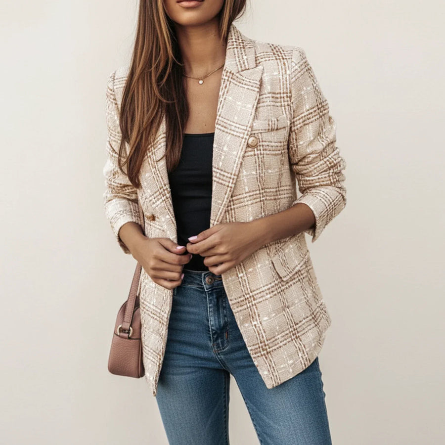 Luvrefashion | Plaid Double Breasted Blazer for in Brown - back view