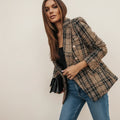 Blazer de cuadros de doble botonadura para mujer