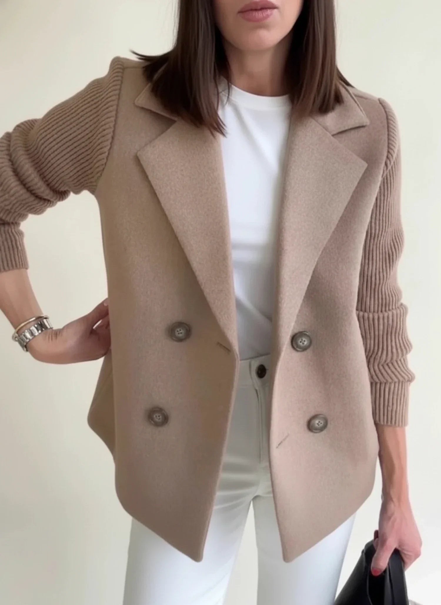 Luvrefashion | Ladies' Double Breasted Blazer in Beige - back view