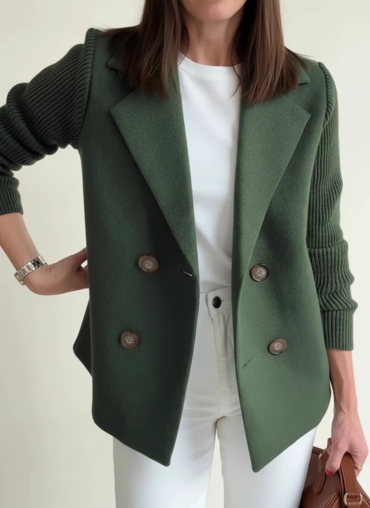 Luvrefashion | Ladies' Double Breasted Blazer in Beige - styled look