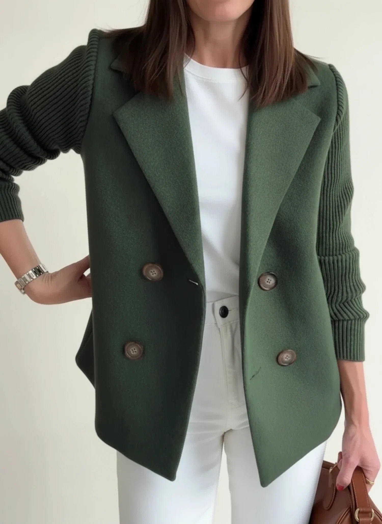 Luvrefashion | Ladies' Double Breasted Blazer in Beige - styled look