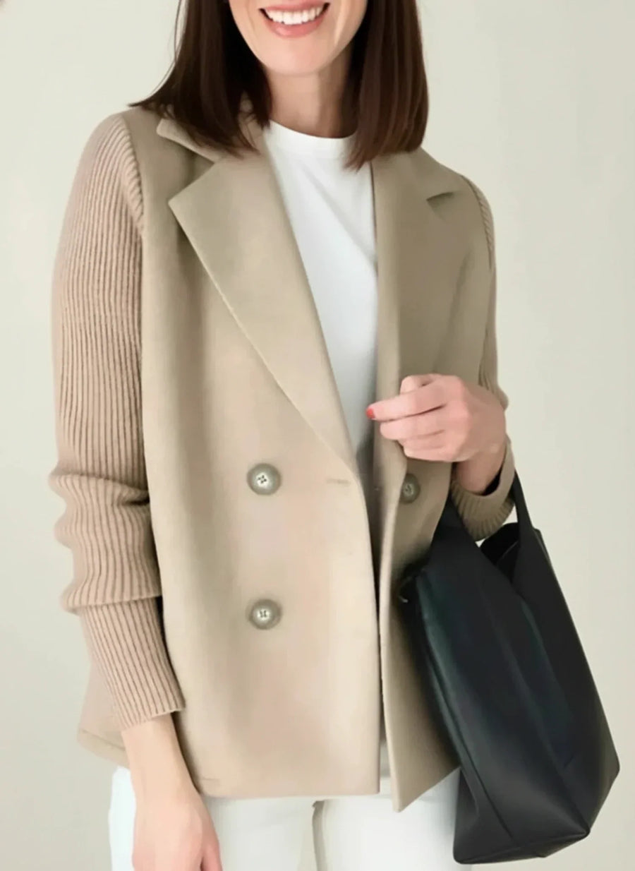Luvrefashion | Ladies' Double Breasted Blazer in Beige - front view