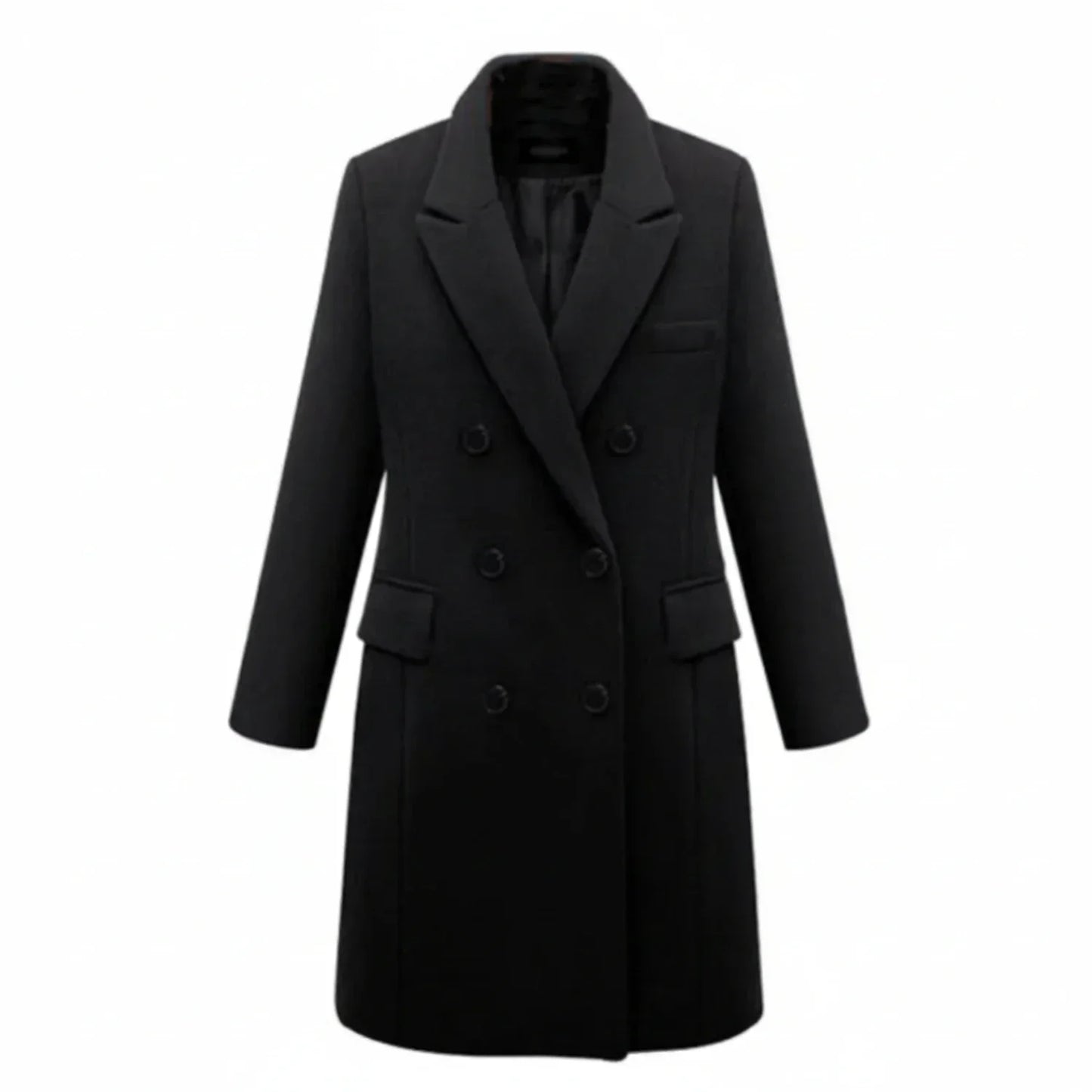 Luvrefashion | Cozy Double Breasted Winter Coat in Black - front view