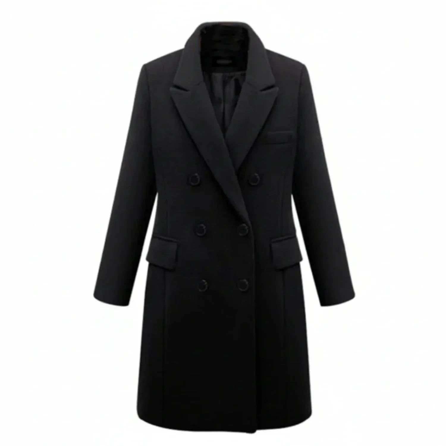 Luvrefashion | Cozy Double Breasted Winter Coat in Black - front view