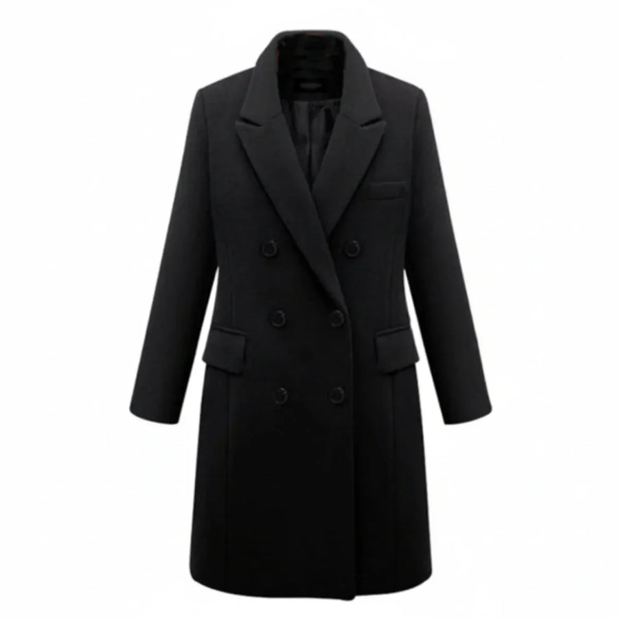 Luvrefashion | Cozy Double Breasted Winter Coat in Black - front view