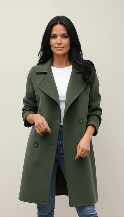 Luvrefashion | Chic Double Breasted Coat for in Army Green - front view
