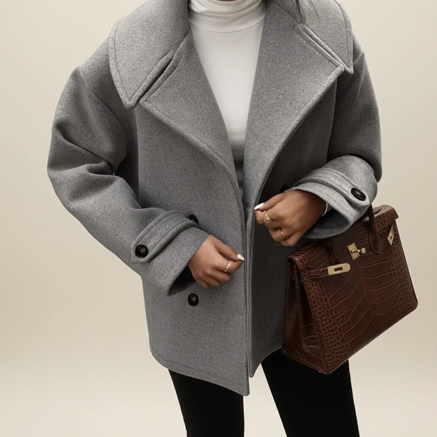 Luvrefashion | Double Breasted Winter Pea Coat for in Gray - front view