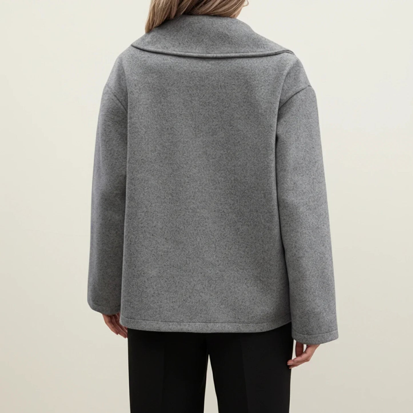 Luvrefashion | Double Breasted Winter Pea Coat for in Gray - back view