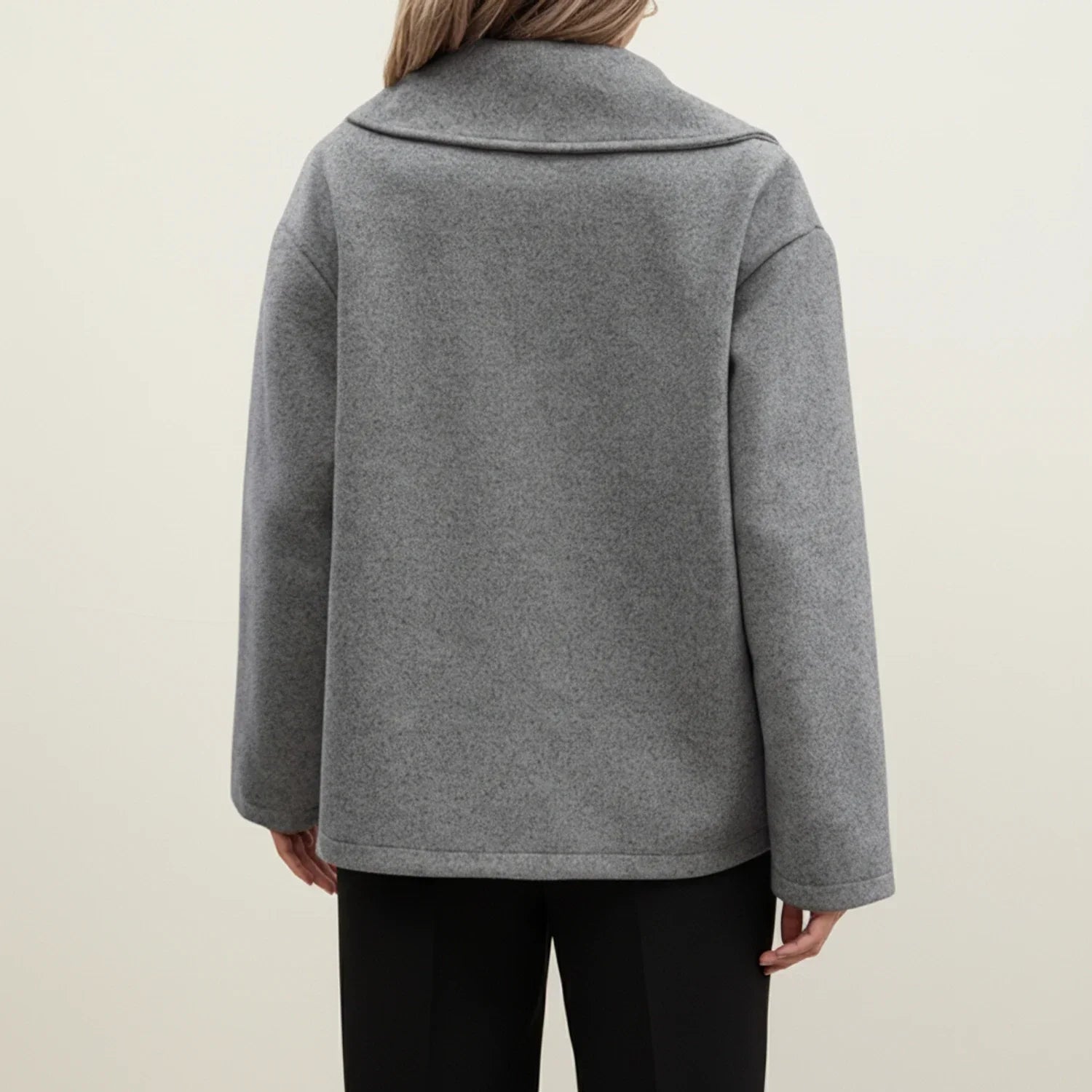 Luvrefashion | Double Breasted Winter Pea Coat for in Gray - back view