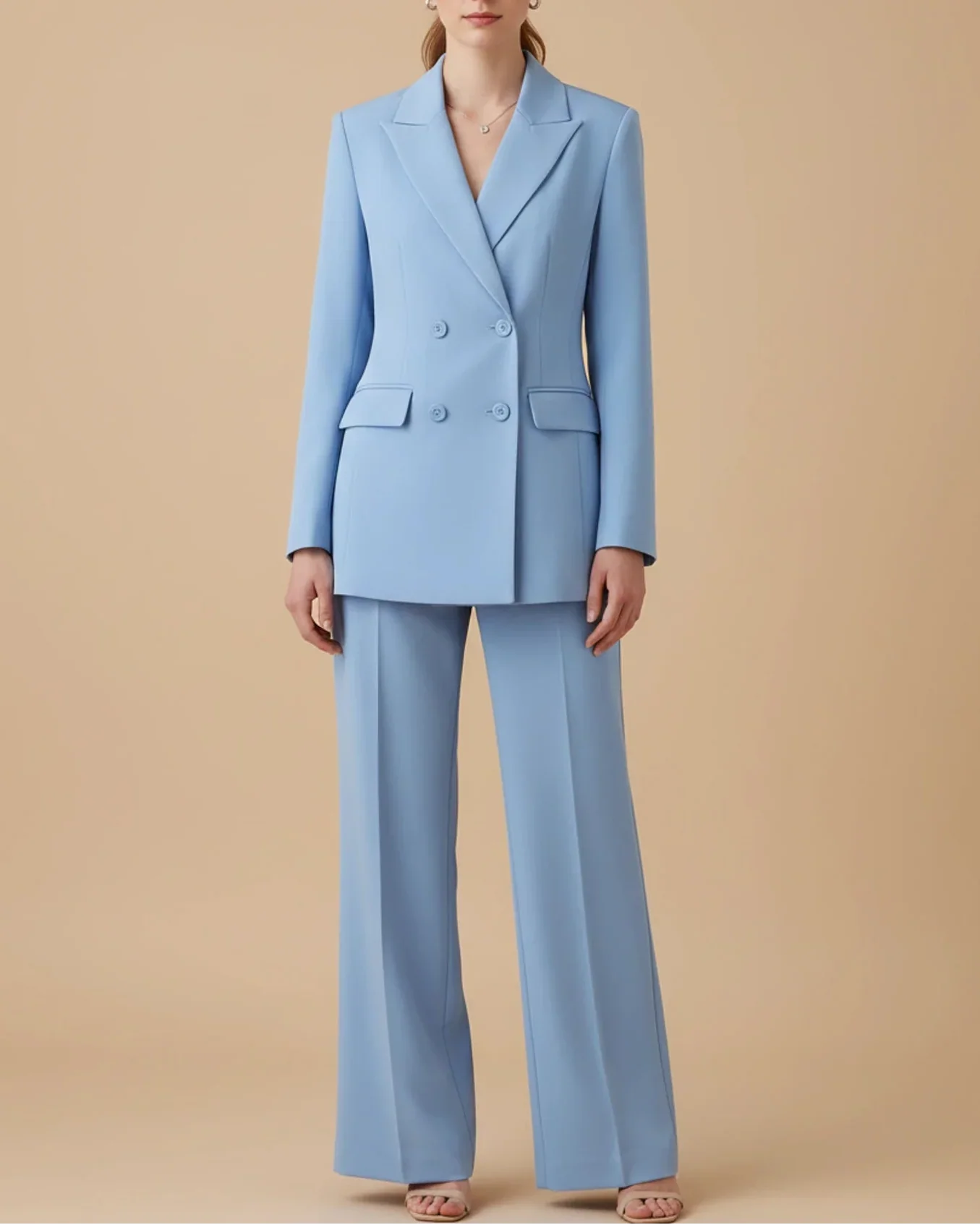 Luvrefashion | Ladies' Elegant Double Breasted Trouser Suit in Pink - side view