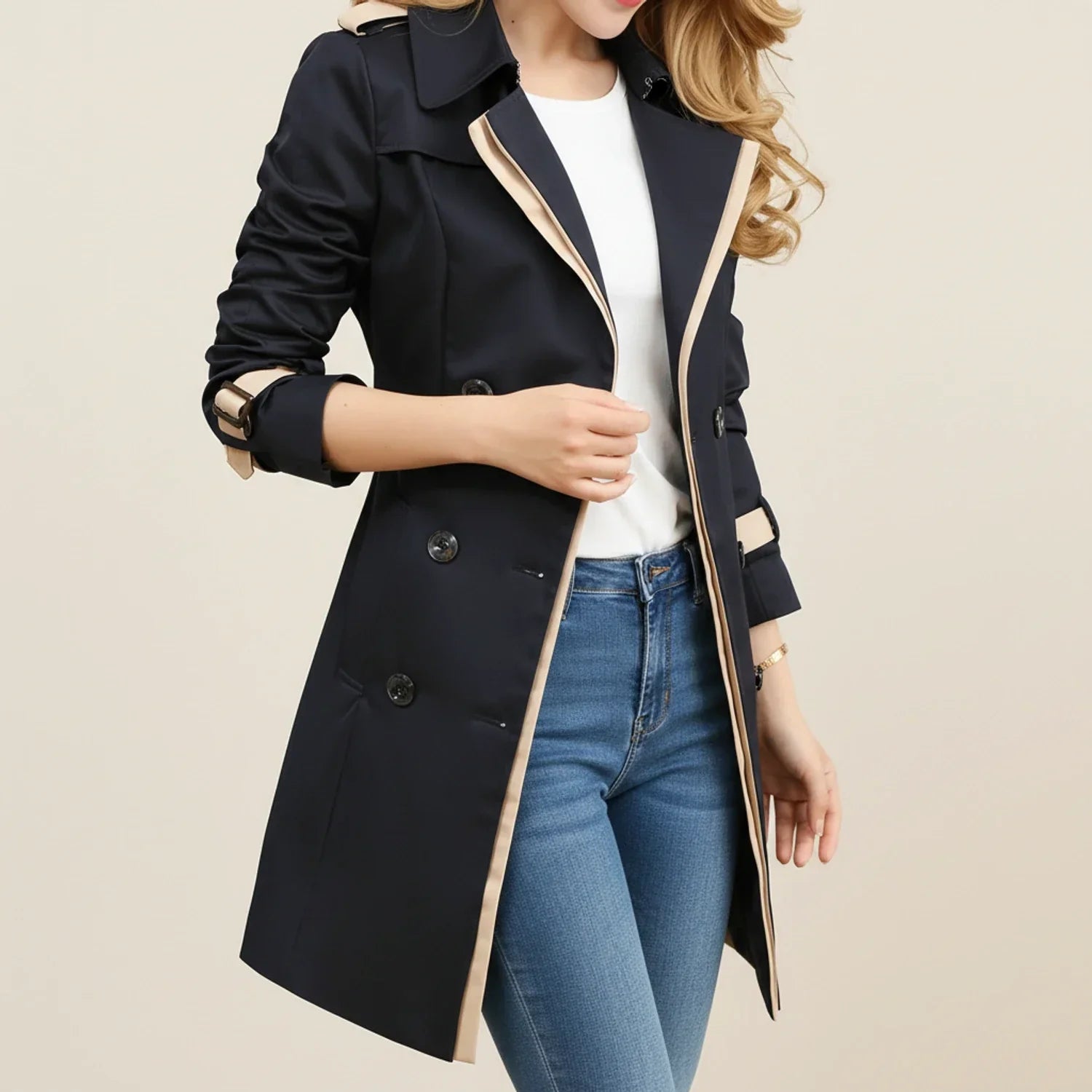 Luvrefashion | Double Breasted Trench Coat for in Black - side view