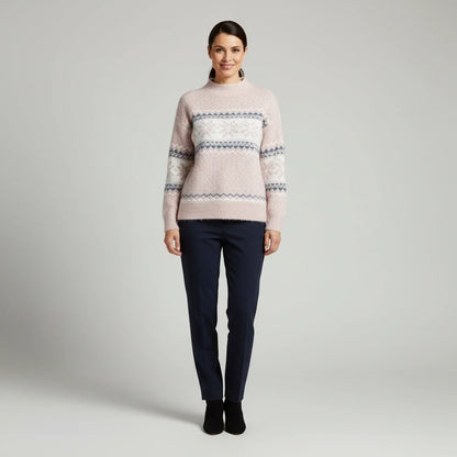 Luvrefashion | Mock Neck Pullover Sweater with Fair Isle Pattern for in Pink - back view