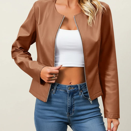Luvrefashion | Leather Jacket for Slim Fit Design in Brown - front view