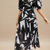 Vestido midi acampanado floral con escote en V para mujer - Negro