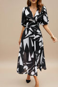 Vestido midi acampanado floral con escote en V para mujer