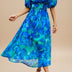 Vestido midi acampanado floral con escote en V para mujer - Azul
