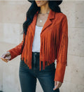 Chaqueta de moto con flecos para mujer