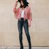 Chaqueta de moto con flecos para mujer - Rosa