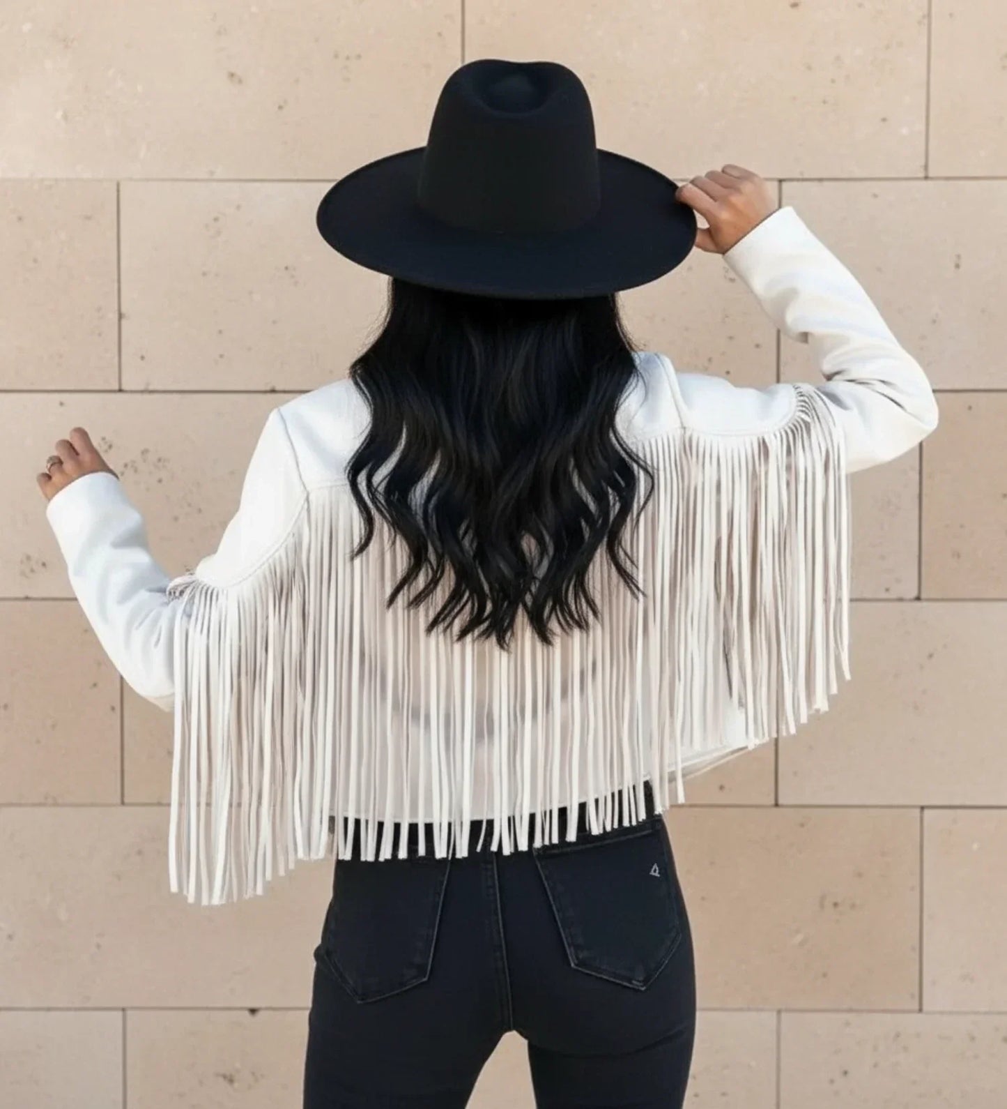 Luvrefashion | Fringed Motorcycle Jacket for in Pink - side view