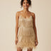 Minivestido de cóctel con flecos de plumas para mujer - Oro