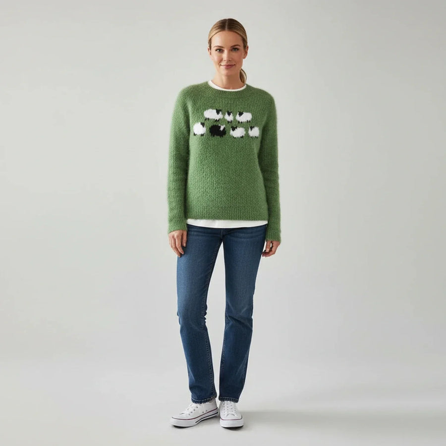 Luvrefashion | Black Sheep Graphic Pullover Sweater in Green - back view