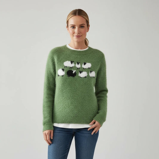 Luvrefashion | Black Sheep Graphic Pullover Sweater in Green - front view