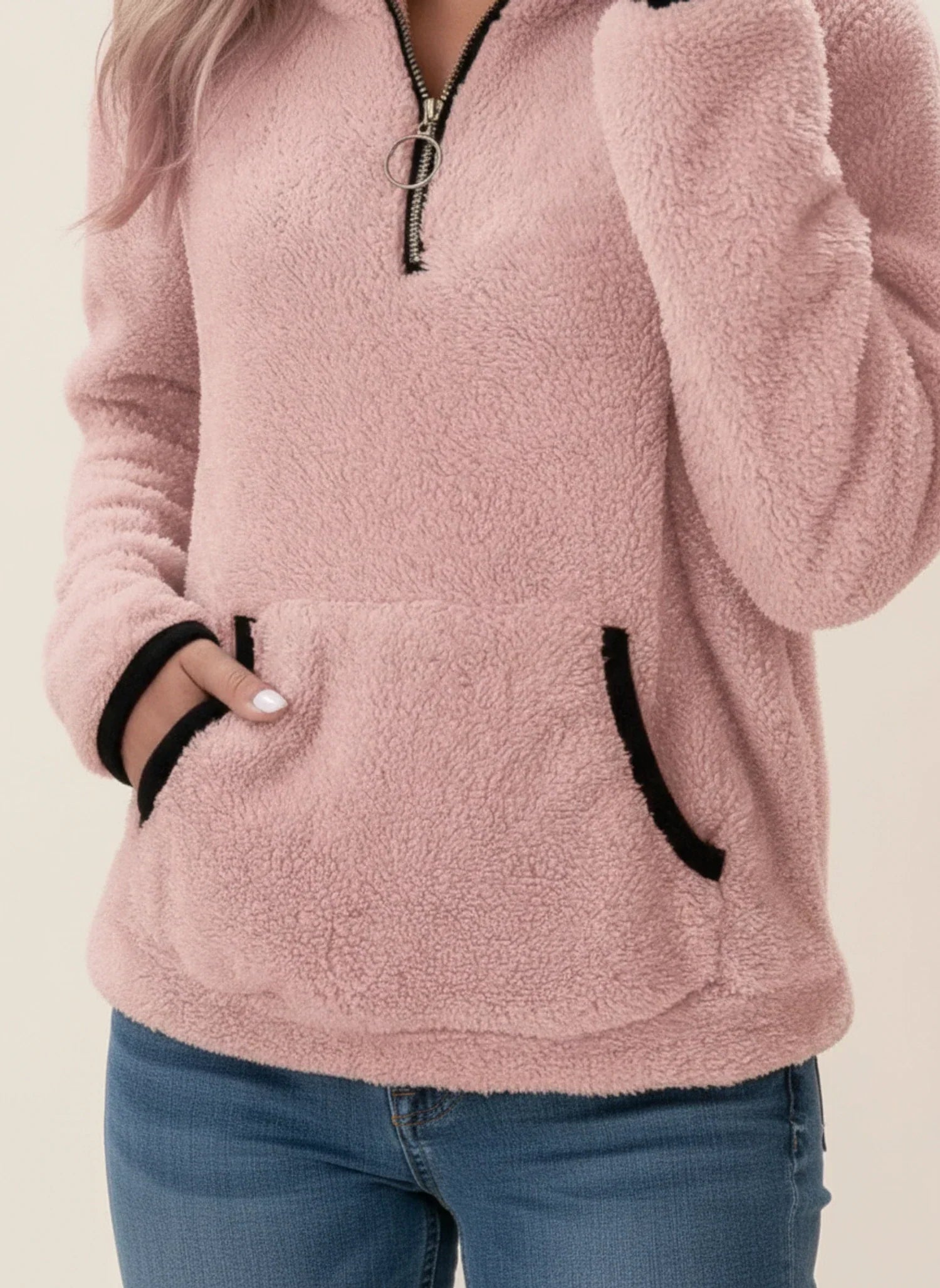 Luvrefashion | Cozy Half Zip Teddy Sweater for in Brown - image 11