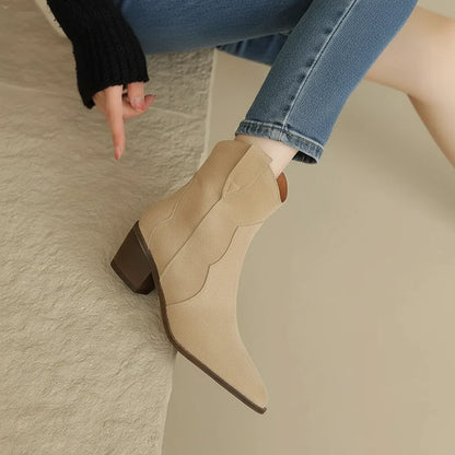 Luvrefashion | Ladies' Western Style Ankle Boots in Apricot - detail view