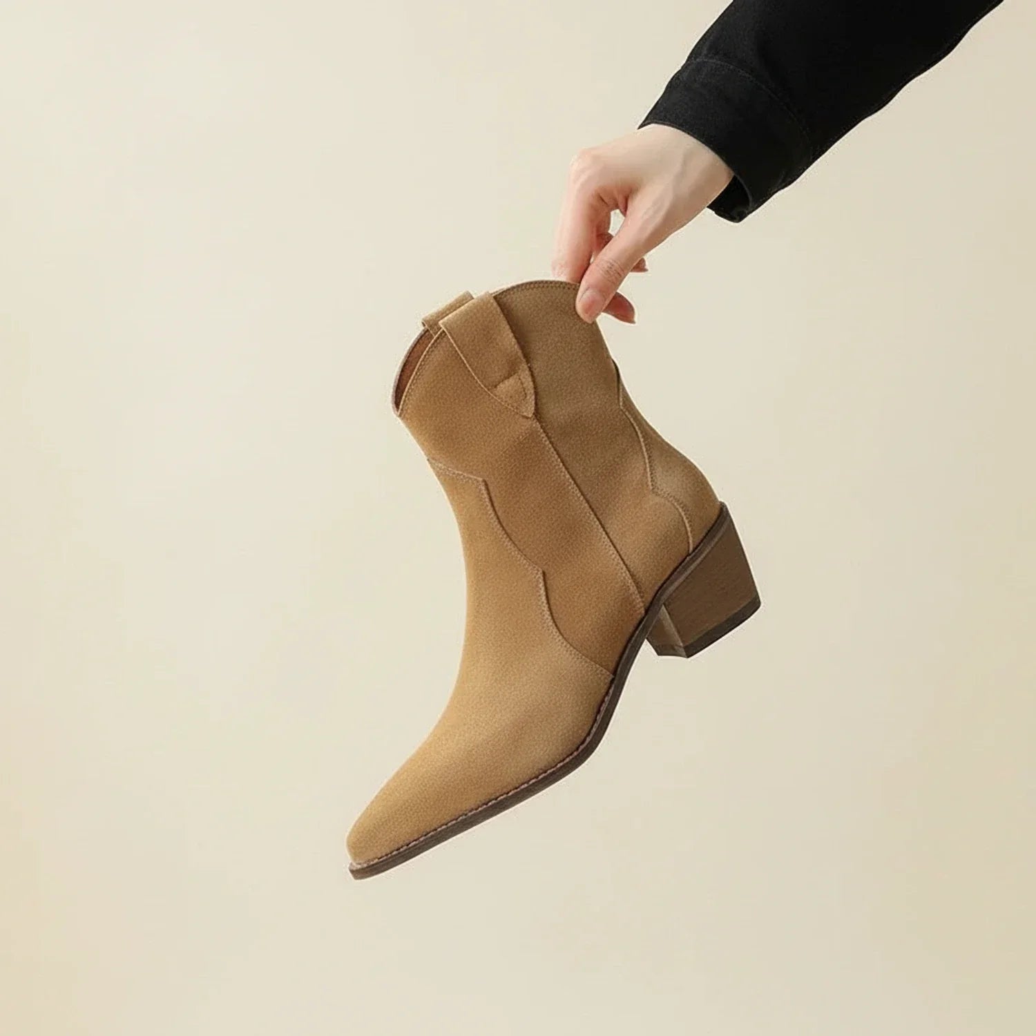 Luvrefashion | Ladies' Western Style Ankle Boots in Apricot - front view