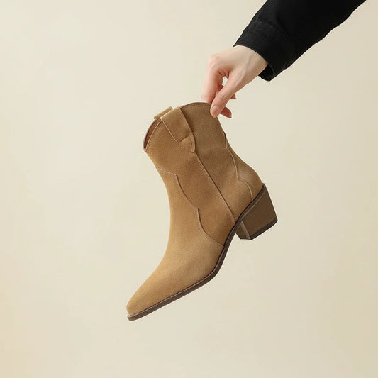 Luvrefashion | Ladies' Western Style Ankle Boots in Apricot - front view