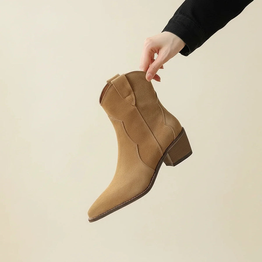 Luvrefashion | Ladies' Western Style Ankle Boots in Apricot - front view
